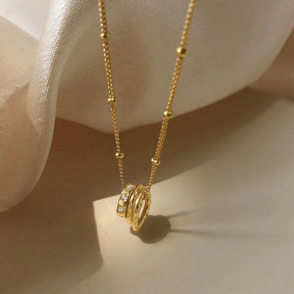 NEW Silver Gold Geometric Irregular Circle Necklace - Picture 4 of 8